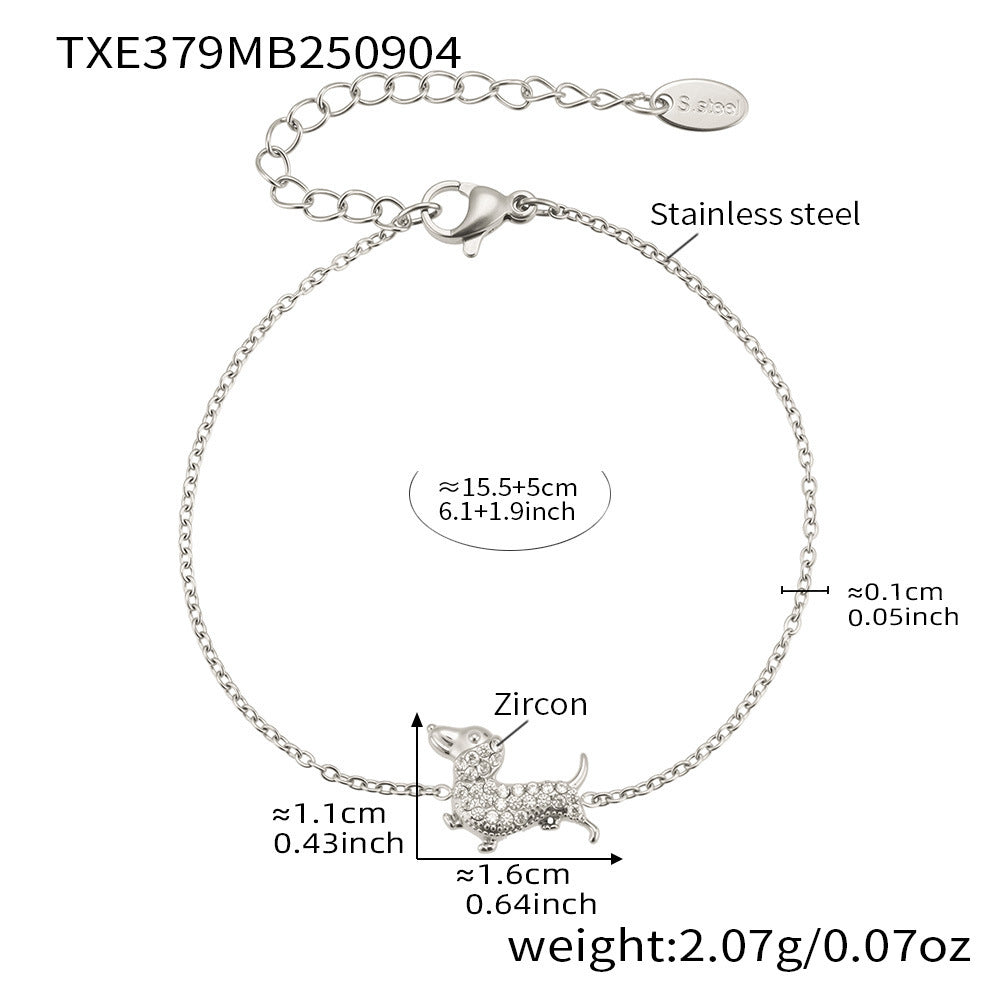 Stainless Steel Dog Zircon Jewelry Set – Necklace, Bracelet, Ring & Earrings | Cute Minimalist Fashion Jewelry | WANTI