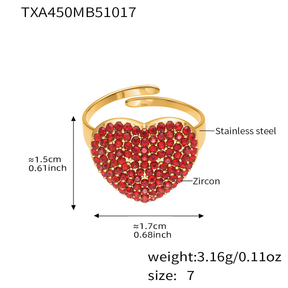 Stainless Steel Heart Jewelry Set – Zircon Heart Necklace, Earrings & Ring Set | Romantic Gift Set