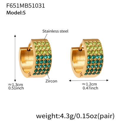 Stainless Steel Colorful Zircon Round Hoop Earrings Set – Modern Minimalist Retro Luxury Hoops