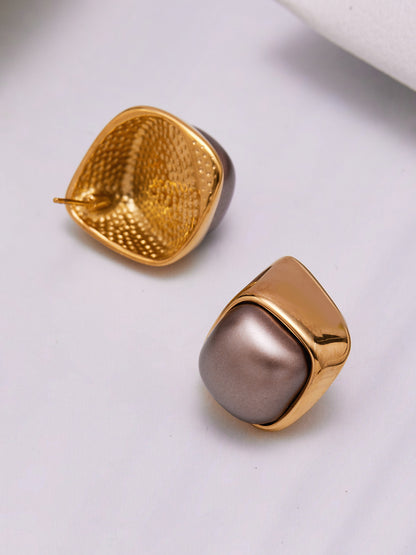 Geometric Smooth Pearl Stainless Steel Stud Earrings – Minimalist Chic Jewelry | WANTI Jewelry