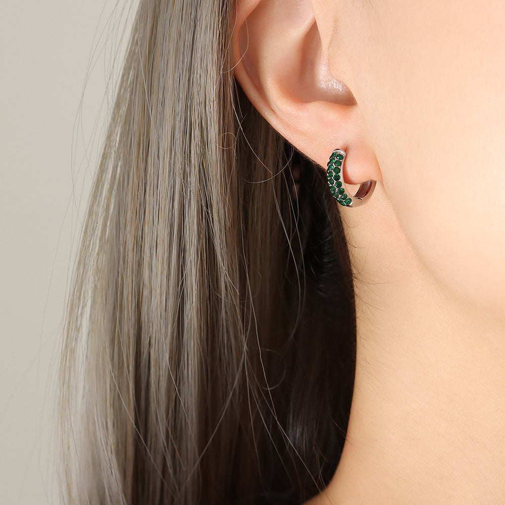 Stainless Steel Zircon Hoop Earrings Set | Modern Minimalist Sparkling Fashion Jewelry