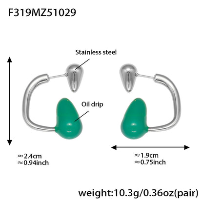 Stainless Steel Enamel Water Drop Earrings – Multicolor Teardrop Studs | Trendy Statement Earrings | WANTI Jewelry