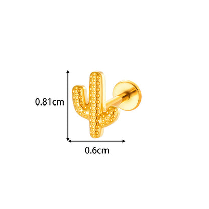 G23/F136 Titanium Internally Threaded Flat Back Lip Studs Cactus Star Flower Piercing Jewelry – Hypoallergenic Cartilage Earrings for Daily & Professional Use
