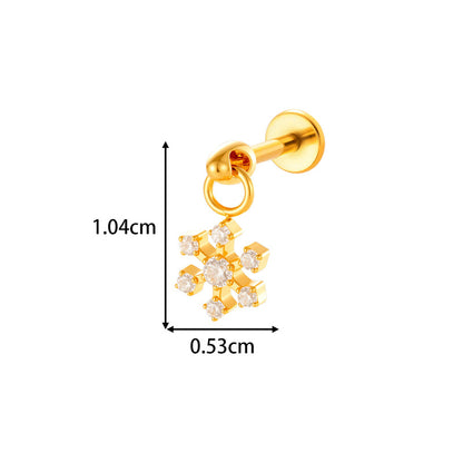 G23/F136 Titanium Internally Threaded Flat Back Lip Stud & Earring – Zircon Flower & Heart Dangle Piercing Jewelry for Women, Gold & Silver