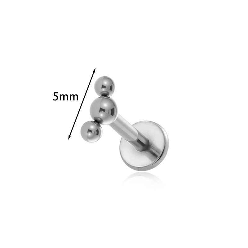 ASTM F136 Titanium Triple Bead Threadless Labret Stud – Push Pin Flat Back Cartilage & Lip Piercing
