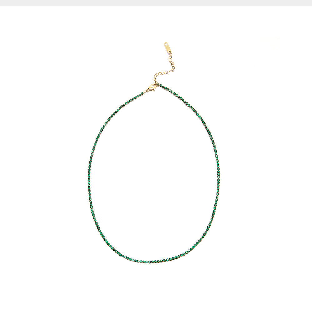 18K Gold Plated Stainless Steel Micro-Paved Green & Black Crystal Necklace – High-End Minimalist Jewelry