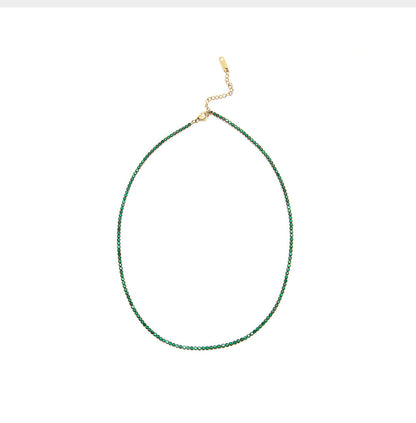 18K Gold Plated Stainless Steel Micro-Paved Green & Black Crystal Necklace – High-End Minimalist Jewelry