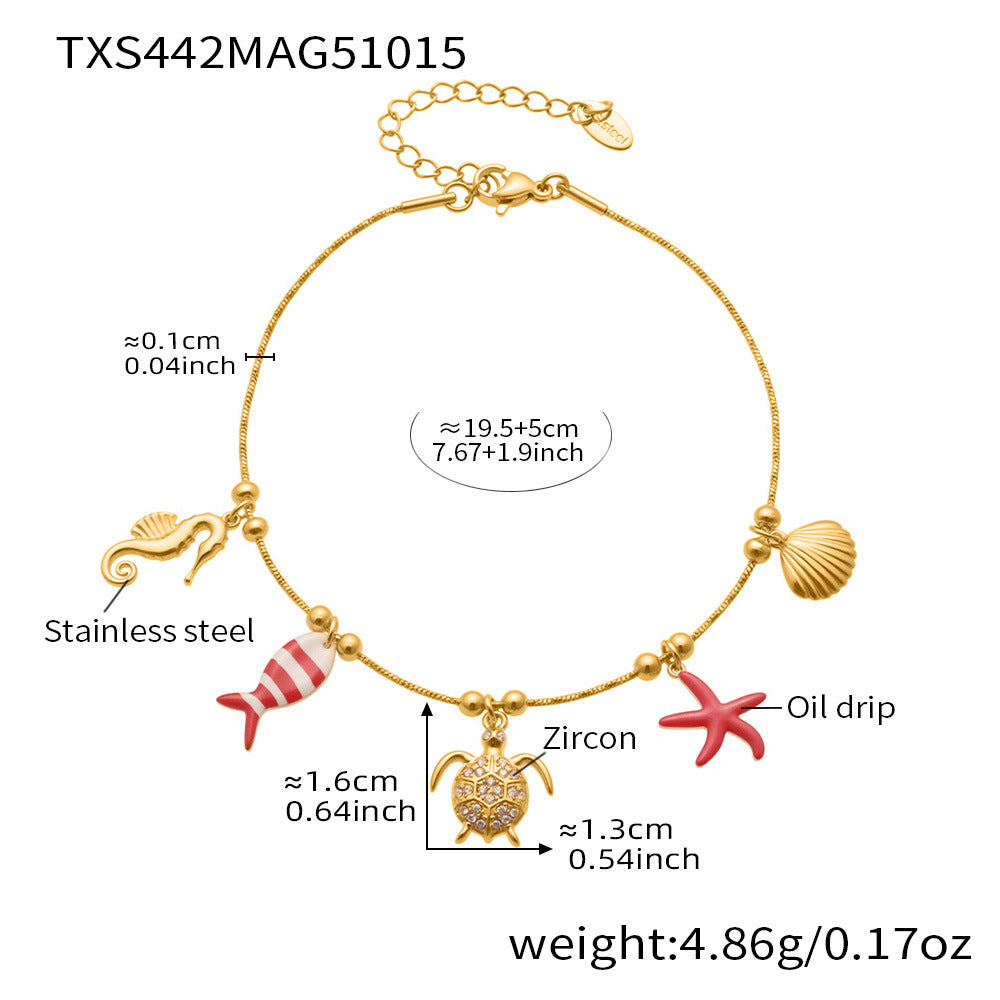 Coral Red Fish, Octopus & Turtle Pendant Jewelry Set – Stainless Steel Necklace, Bracelet, Anklet & Earrings | Trendy Ocean Style Accessories