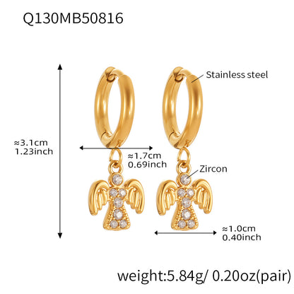 Stainless Steel Zircon Bird Pendant Layered Earrings Set | Trendy Dangle Hoop Earrings | Hypoallergenic Fashion Jewelry for Women