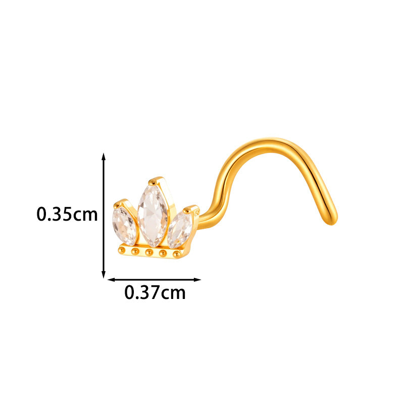 G23/F136 Titanium S-Bar Nose Stud Zircon Paved Hollow Heart & Rose Design – Hypoallergenic Nose Piercing Jewelry for Women, Gold & Silver