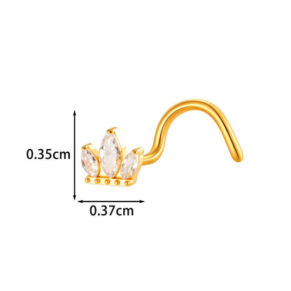 G23/F136 Titanium S-Bar Nose Stud Zircon Paved Hollow Heart & Rose Design – Hypoallergenic Nose Piercing Jewelry for Women, Gold & Silver