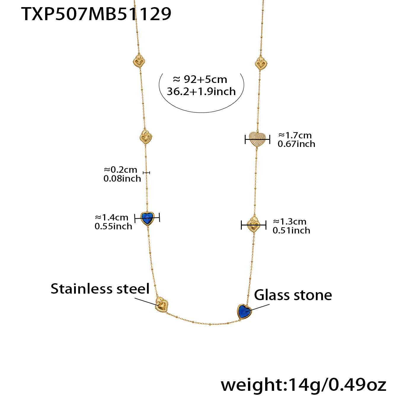 Sparkling Heart Glass Necklace & Earrings Set – Colorful Long Pendant Chain · Stainless Steel Hypoallergenic Jewelry