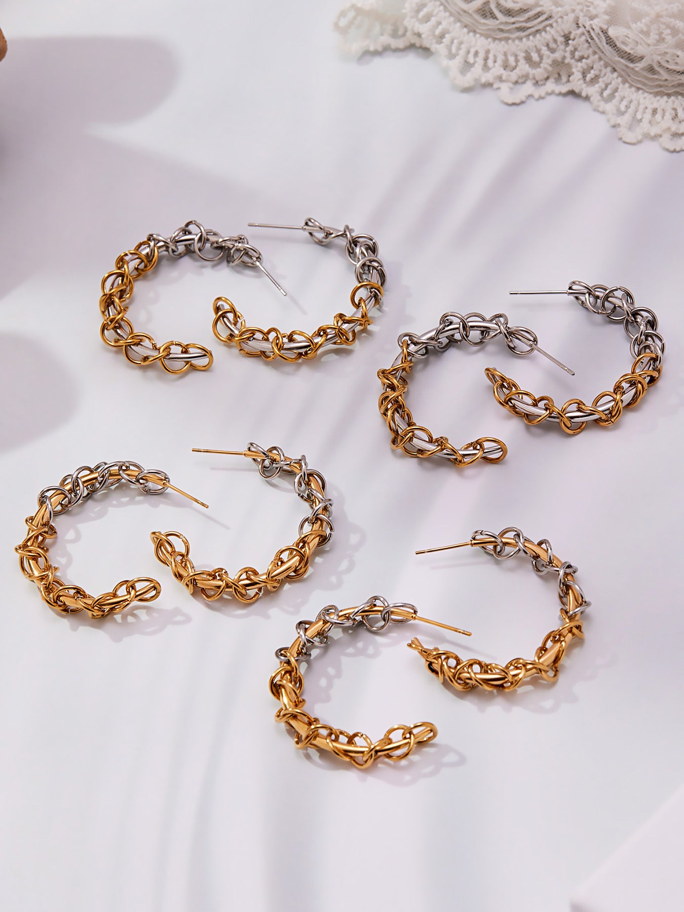 Stainless Steel Two-Tone Twisted Hoop Earrings – Fashion Statement Chunky Spiral Design | WANTI Jewelry