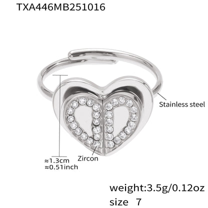 Double Heart Zircon Pendant Necklace, Earrings & Ring Jewelry Set - Gold & Steel Stainless Steel
