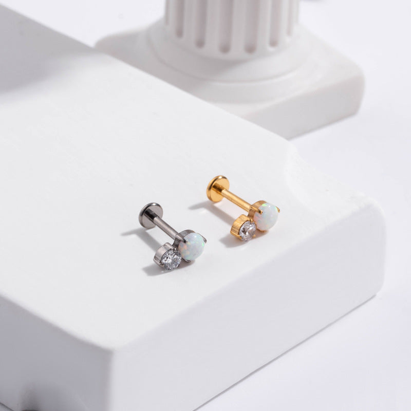 G23 Titanium Internal Thread Lip & Cartilage Studs – Zircon Flower, Cross, Opal Designs | Gold & Silver Piercing Jewelry