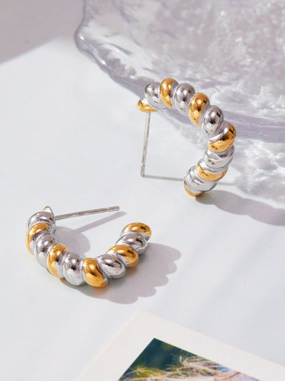 Twisted C-Shaped Hoop Earrings Stainless Steel Minimalist Chic Design – Gold & Two-Tone | WANTI Jewelry