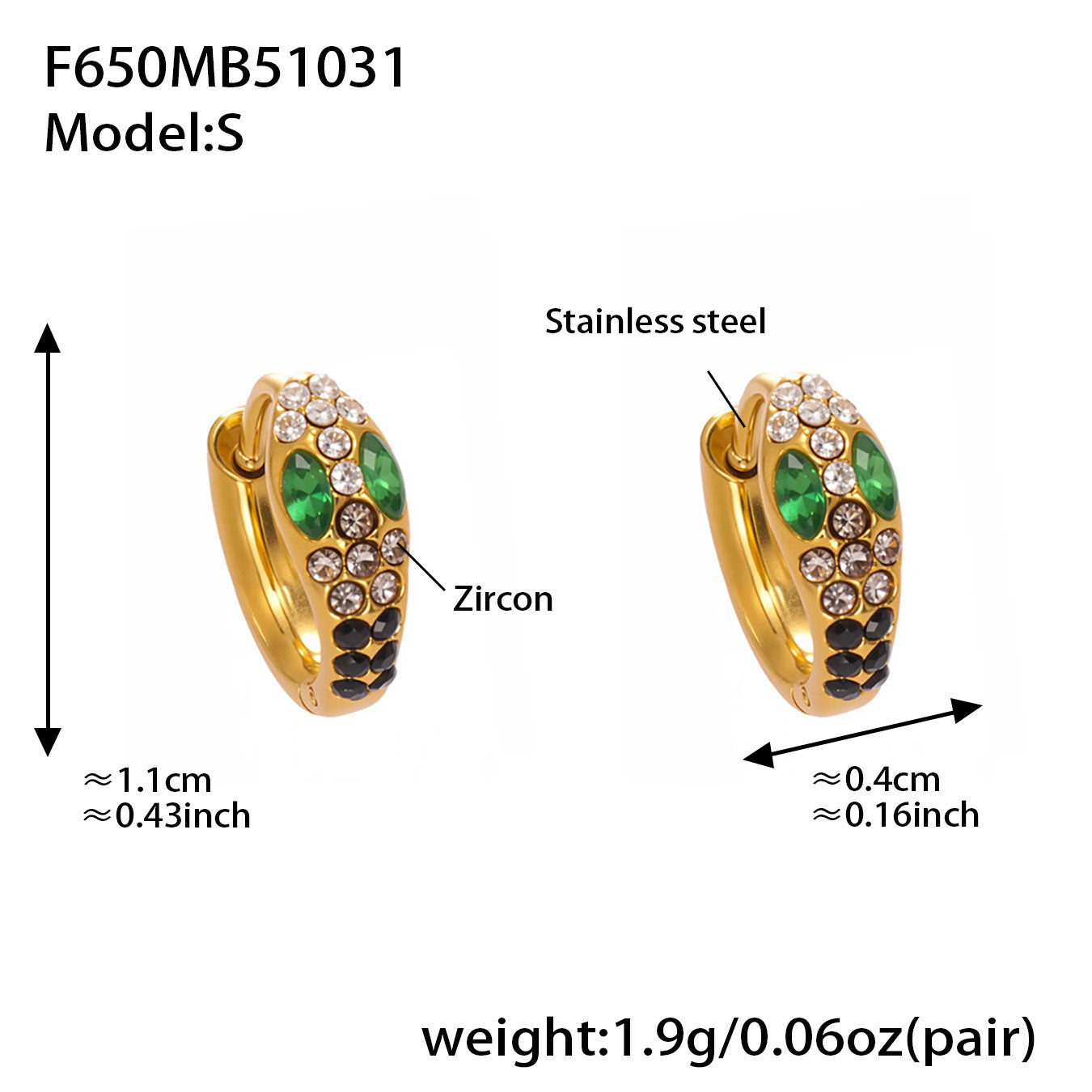 Colorful Zircon Snake Hoop Earrings | Stainless Steel Serpent Earrings Set – WANTI Jewelry