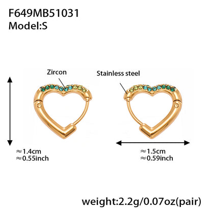 Colorful Cubic Zirconia Heart Hoop Earrings Set | Stainless Steel Simple Chic Ear Cuff for Women
