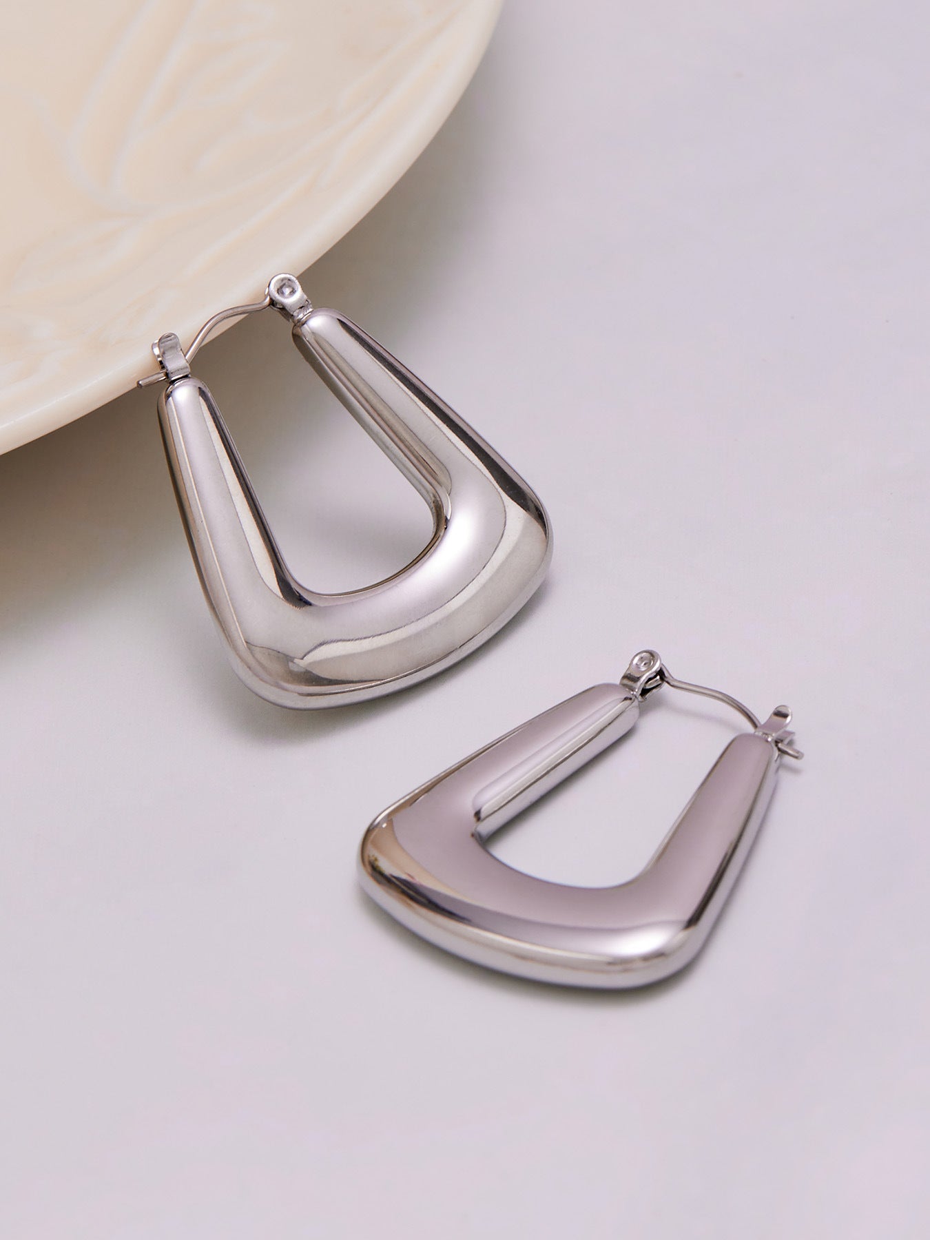 Geometric U-Shaped Stainless Steel Hoop Earrings Set | Modern Minimalist Fashion Jewelry