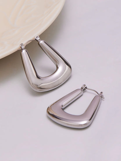 Geometric U-Shaped Stainless Steel Hoop Earrings Set | Modern Minimalist Fashion Jewelry