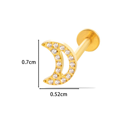 F136 Titanium Internally Threaded CZ Ear Stud – Music Note, Fan, Moon & Cluster Designs | Lip Labret Cartilage Piercing Jewelry