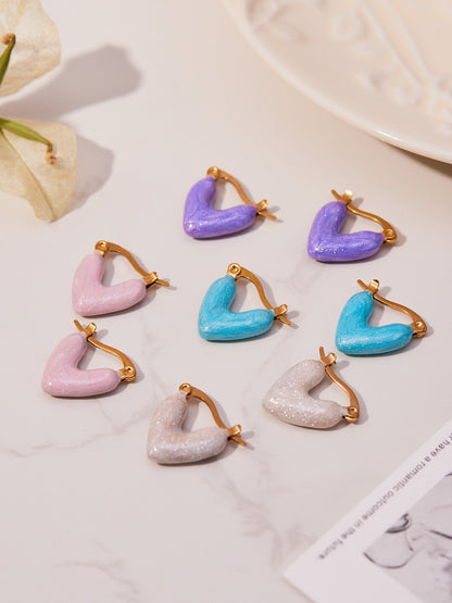 Stainless Steel Heart Enamel Drop Earrings – Colorful High-End Fashion Jewelry for Women