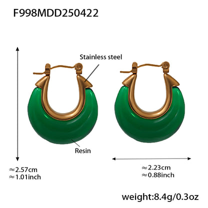 Vintage U-Shaped Resin Hoop Earrings – Stainless Steel Colorful Retro Statement Earrings | WANTI Jewelry