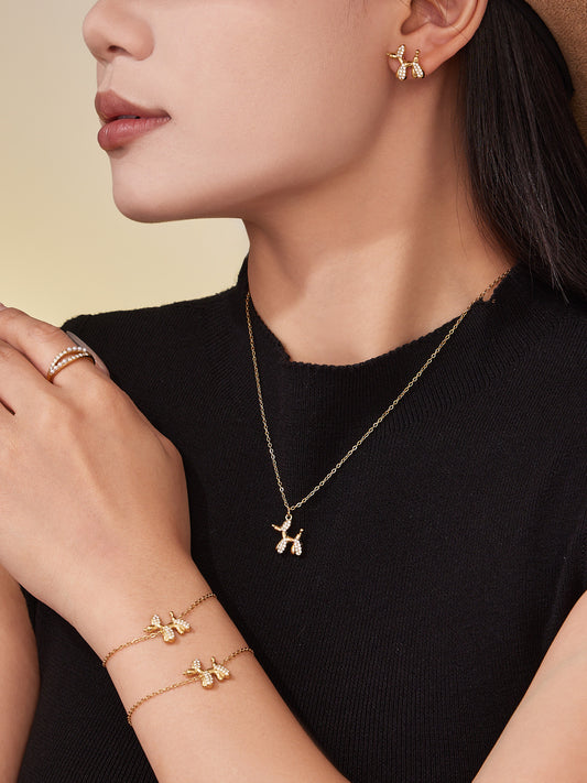 Cute Dog Zircon Jewelry Set – Stainless Steel Necklace Bracelet Earrings | Fashion Accessories Gift Set