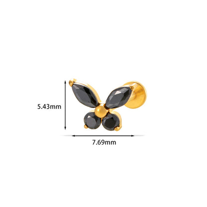 F136 Titanium Butterfly Zirconia Piercing - 1.2*8mm Lip & Cartilage Stud with Internal Thread