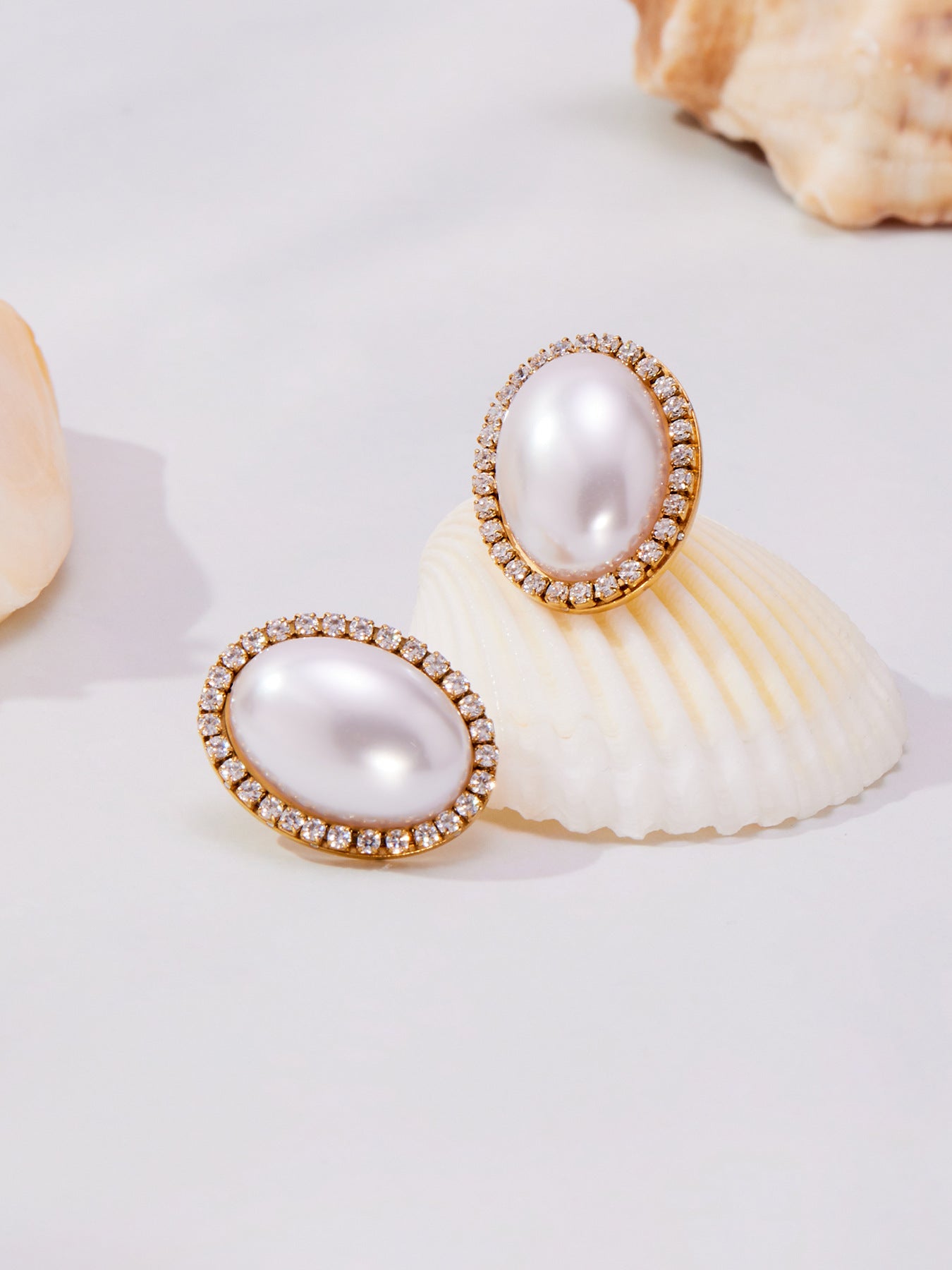 Stainless Steel Oval Pearl Zircon Earrings – Elegant Minimalist Drop Earrings for Women | High-End Fashion Jewelry