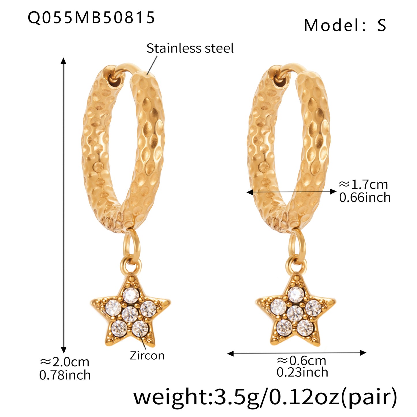 Gold Stainless Steel Five-Pointed Star Zirconia Hoop Earrings Set | Layered Star Earrings | High-Shine Statement Jewelry for Women
