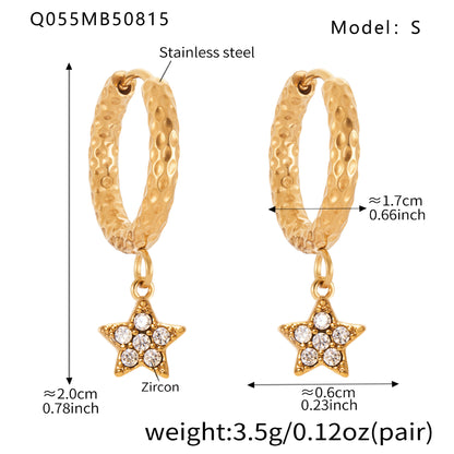 Gold Stainless Steel Five-Pointed Star Zirconia Hoop Earrings Set | Layered Star Earrings | High-Shine Statement Jewelry for Women