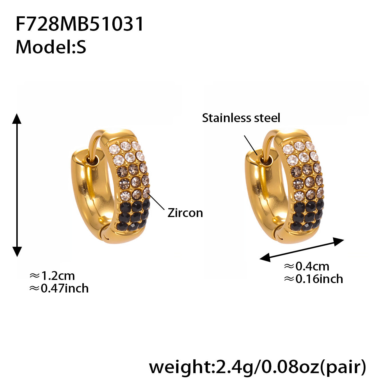 Stainless Steel Colorful Zircon Round Hoop Earrings Set — Minimal Classic Luxury Hoops