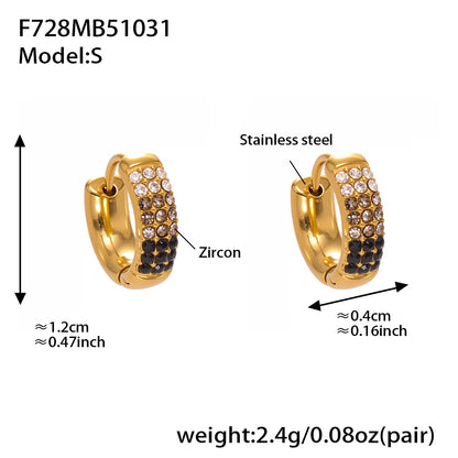 Stainless Steel Colorful Zircon Round Hoop Earrings Set — Minimal Classic Luxury Hoops