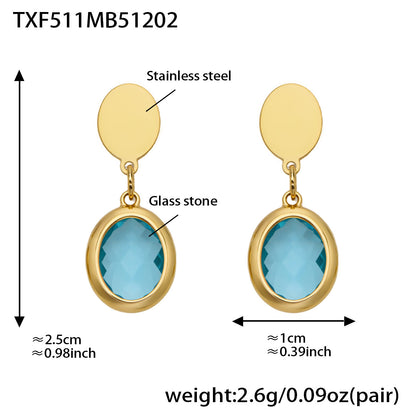 Candy Color Oval Glass Stone Necklace, Bracelet & Earrings Set – Stainless Steel | Fashion Jewelry | Colorful Minimalist Accessories