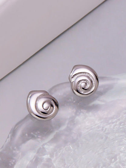 Stainless Steel Conch Shell Earrings | Minimalist Ocean-Inspired Stud Earrings | High-End Small Hoop Jewelry