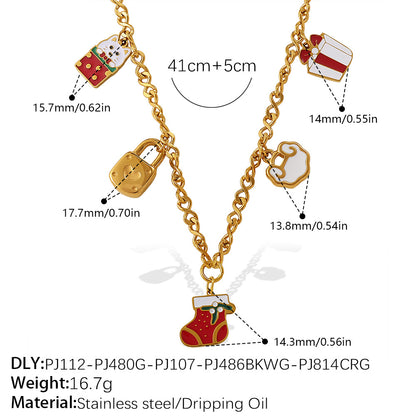 Gold Stainless Steel Christmas Holiday Pendant Tassel Necklace | Festive Fashion Jewelry