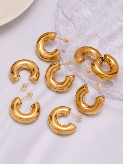 Hollow Smooth C-Shaped Hoop Earrings – Minimalist Stainless Steel Polished Statement Jewelry | WANTI Jewelry