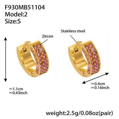 Stainless Steel U-Shaped Zircon Earrings – Colorful High-End Fashion Jewelry Hoop Set