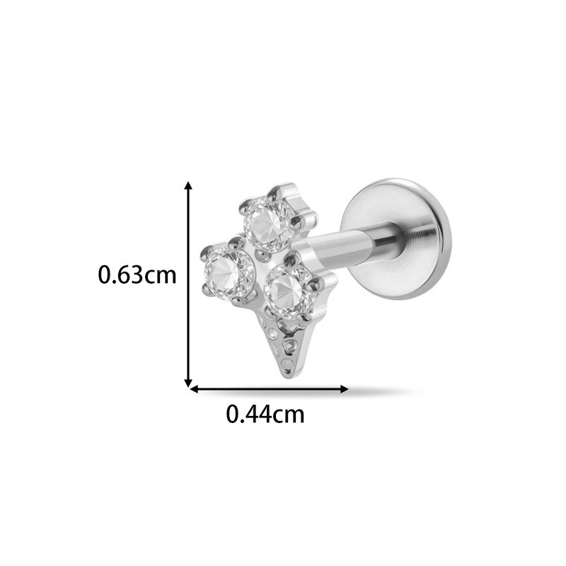 G23/F136 Titanium Internally Threaded Zircon Piercing Jewelry Lip Stud & Cartilage Earring – Elegant Sparkle Design, 1.2×8mm Rod, Gold & Silver