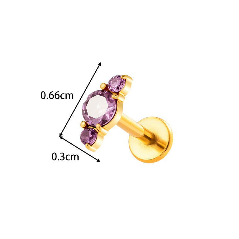Implant Grade ASTM F136 Titanium Threadless Push Pin Zircon Geometric Flat Back Stud | Cartilage Helix Tragus Lip Piercing Jewelry