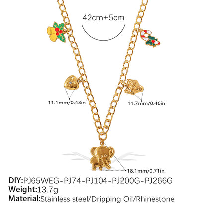 Halloween Christmas Gold Plated Stainless Steel Necklace - Heart Tree Tassel Pendant - Drip Oil Design - Minimalist Fashion Jewelry for Women