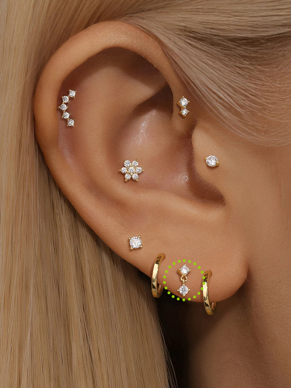 14K Gold Double Zircon Stud Earrings – Stackable & Dainty Sparkle