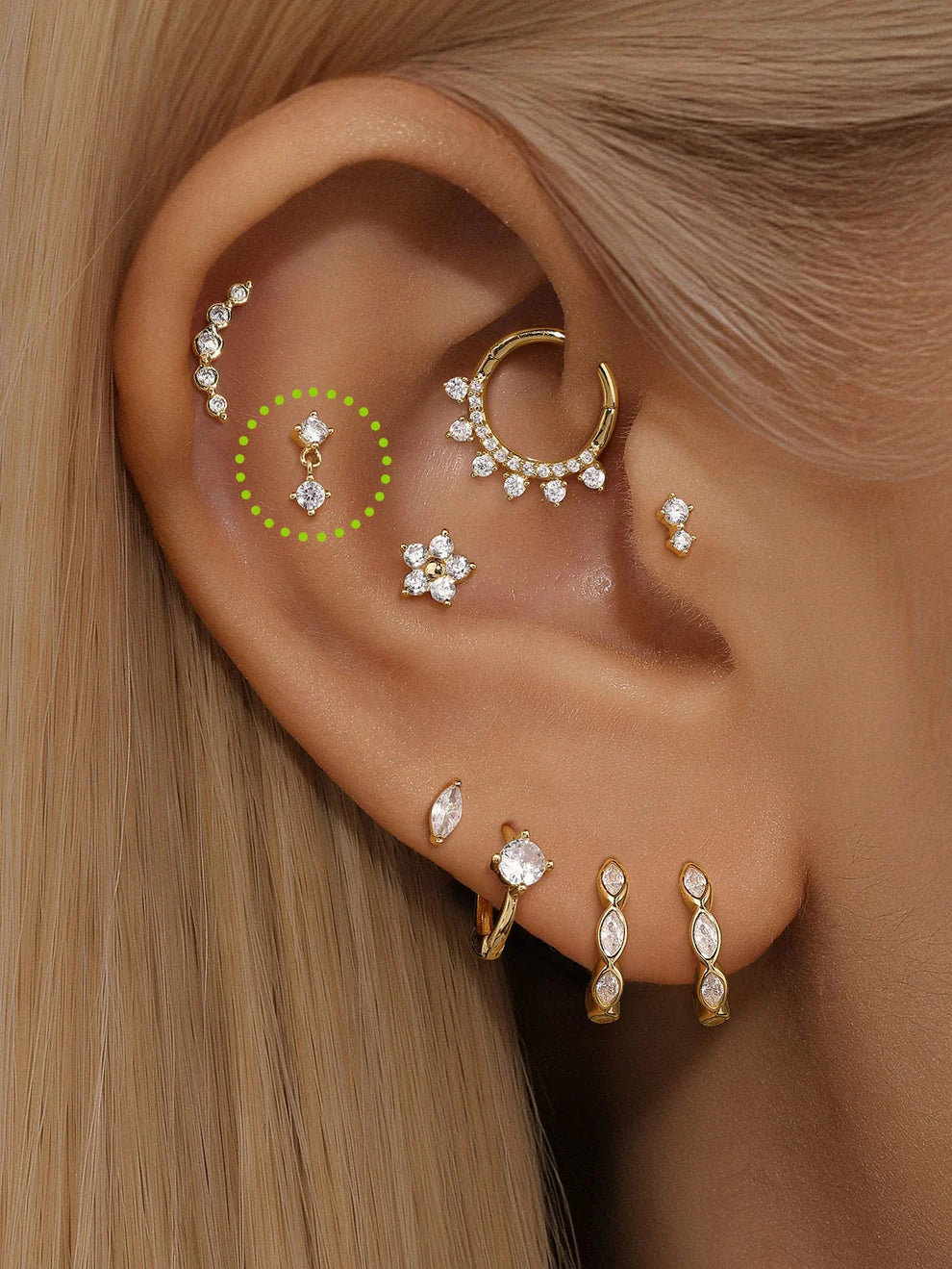 14K Gold Double Zircon Stud Earrings – Stackable & Dainty Sparkle