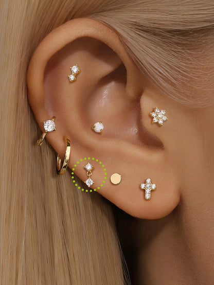 14K Gold Double Zircon Stud Earrings – Stackable & Dainty Sparkle