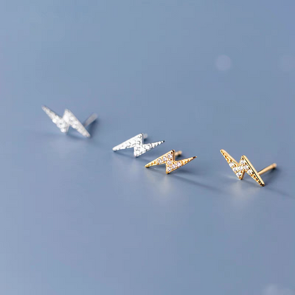 14K Gold Lightning Bolt Zircon Stud Earrings – Bold & Dainty