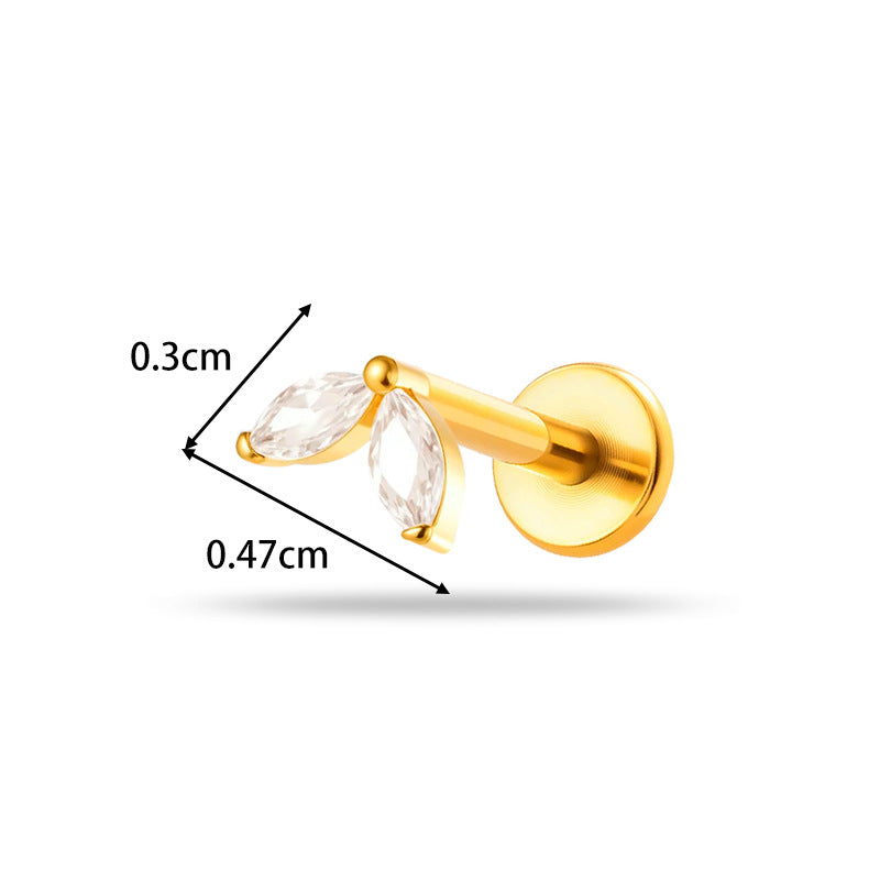 Implant Grade ASTM F136 Titanium Teardrop Moon Geometric Flat Back Stud | Internal Thread Labret | Cartilage, Helix, Lip Piercing Jewelry
