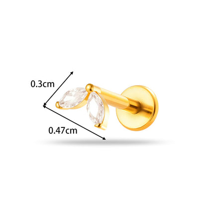 Implant Grade ASTM F136 Titanium Teardrop Moon Geometric Flat Back Stud | Internal Thread Labret | Cartilage, Helix, Lip Piercing Jewelry
