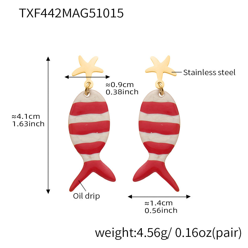 Coral Red Fish, Octopus & Turtle Pendant Jewelry Set – Stainless Steel Necklace, Bracelet, Anklet & Earrings | Trendy Ocean Style Accessories