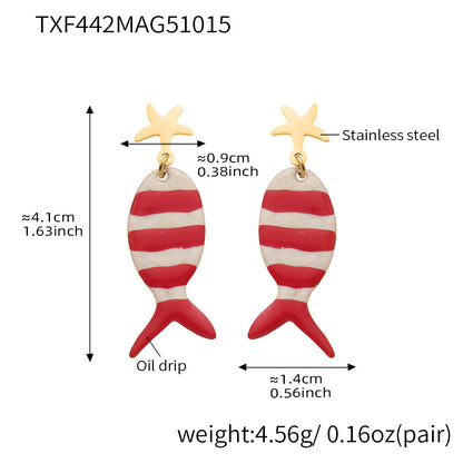 Coral Red Fish, Octopus & Turtle Pendant Jewelry Set – Stainless Steel Necklace, Bracelet, Anklet & Earrings | Trendy Ocean Style Accessories